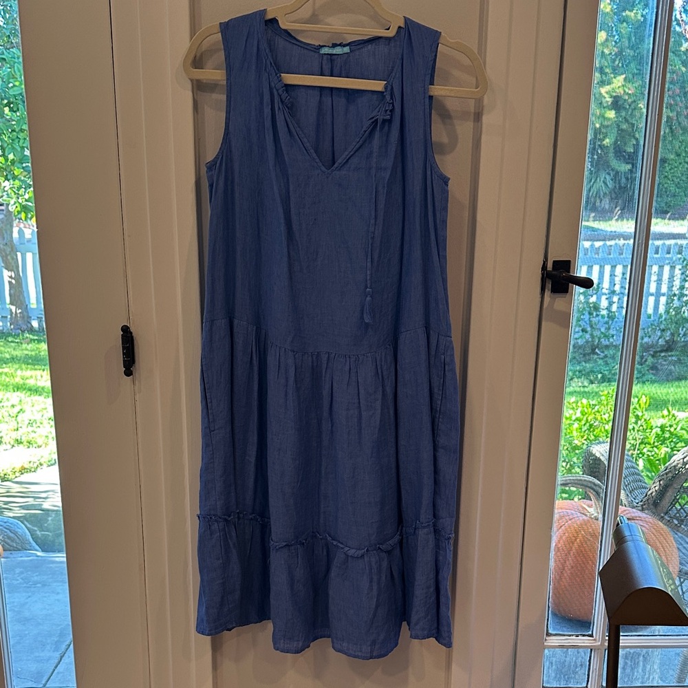 J. McLAUGHLIN Blue 100% Linen Midi Sundress (XS)